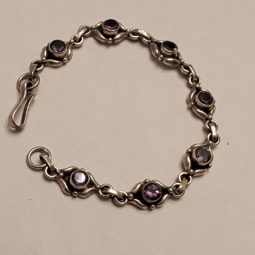 Vintage Sterling Silver and Purple Gem Bracelet